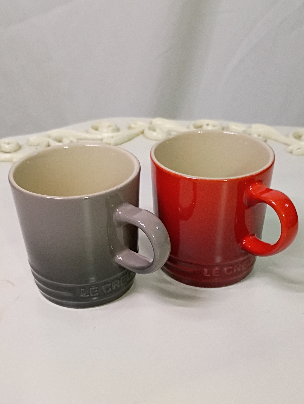 Le Creuset Espresso Mugs in Cerise and Flint - Set of 2
